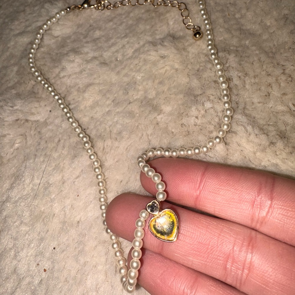 Garage Pearl Necklace with Gold Heart Charm